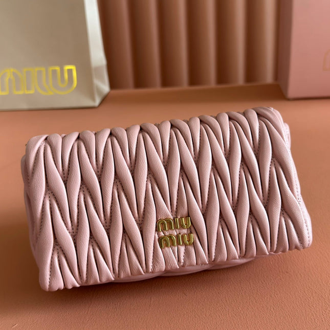 MIUMIU 26S MATELASSE MINI BAG 18 IN PINK CALFSKIN GOLD HARDWARE