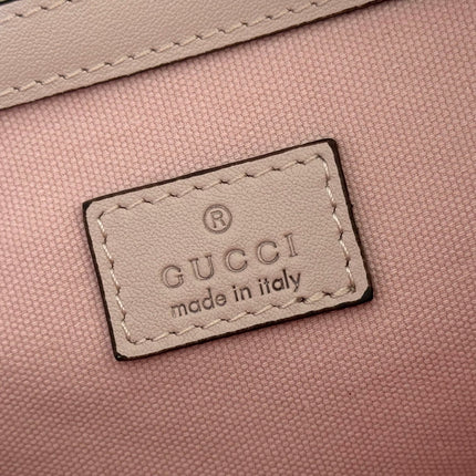 GUCCI 26S GG EMBLEM BUCKET BAG 25 IN LIGHT PINK COATED FABRIC
