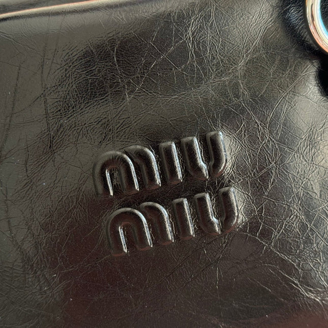 MIUMIU 26S SHOULDER BAG 28 IN BLACK SHINY CALFSKIN