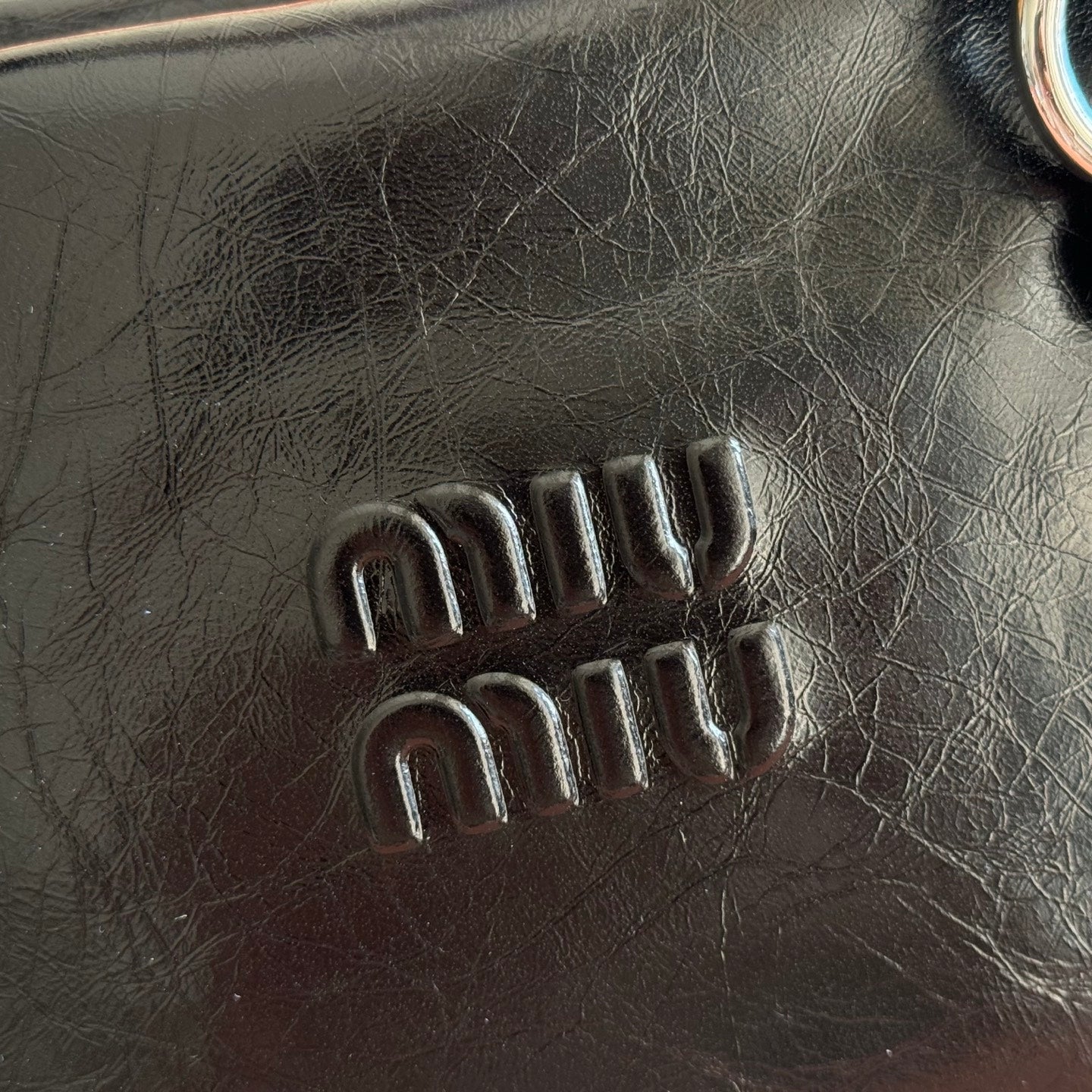 MIUMIU 26S SHOULDER BAG 28 IN BLACK SHINY CALFSKIN