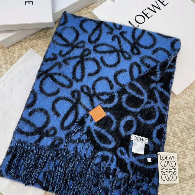 SCARF 186 CM IN COBALT BLUE MIX BLACK ALPACA AND WOOL 403824