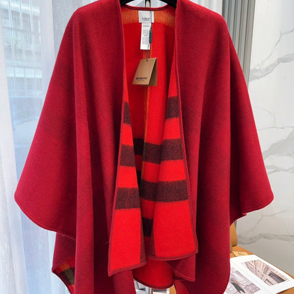REVERSIBLE CHECK CASHMERE CAPE CHERRY RED AND BLACK 410134