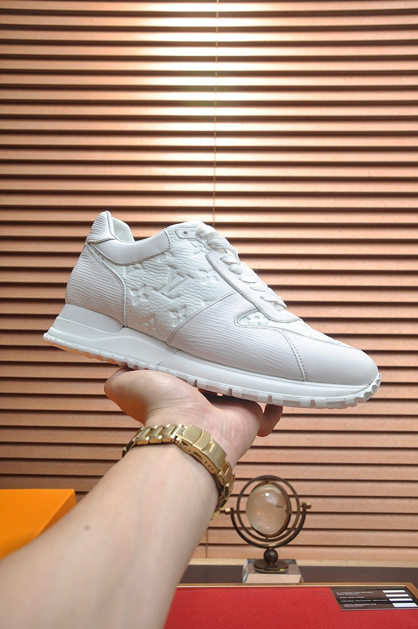 LV TRAINER SHOES IN WHITE EMBOSSED LAMBSKIN