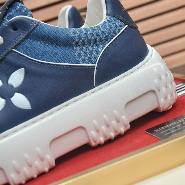 LV TRAINER BLUE COBALT CALFSKIN AND DENIM