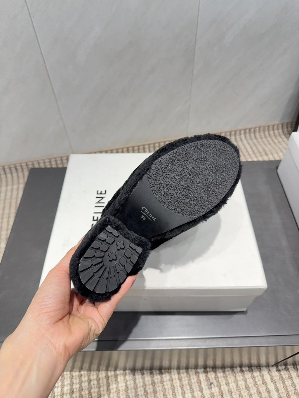 CELINE 26S HIGH-HEEL SANDALS IN BLACK PURE WOOL