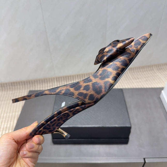 YSL 26S HEELED SLINGBACKS 50 MM IN LEOPARD PRINT FABRIC