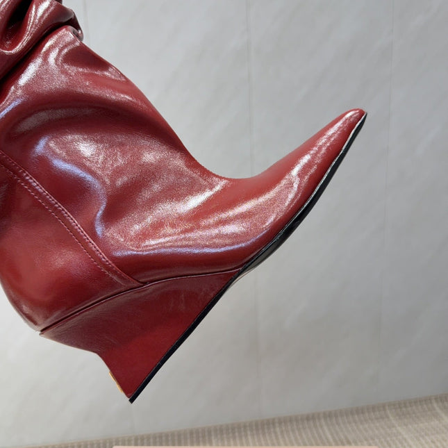 BALMAIN 26S KNEE-HIGH BOOTS 75 MM IN RED CALFSKIN