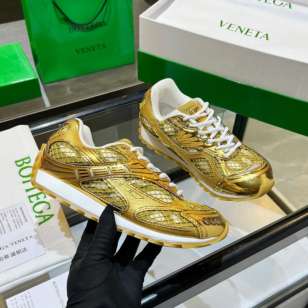 BOTTEGA VENETA 26S ORBIT SNEAKERS IN GOLD TECHNICAL MESH