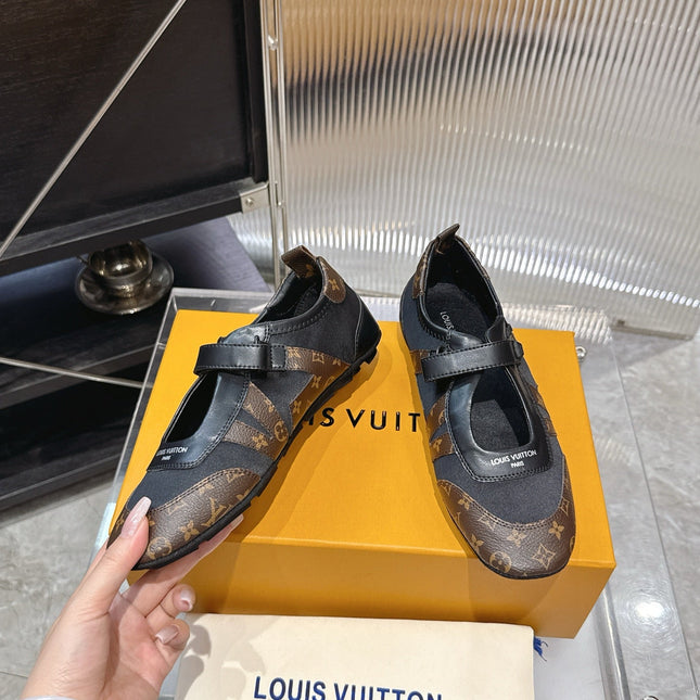 LV 26S SNEAKERINA MARY JANE IN BLACK AND DARK BROWN CALFSKIN