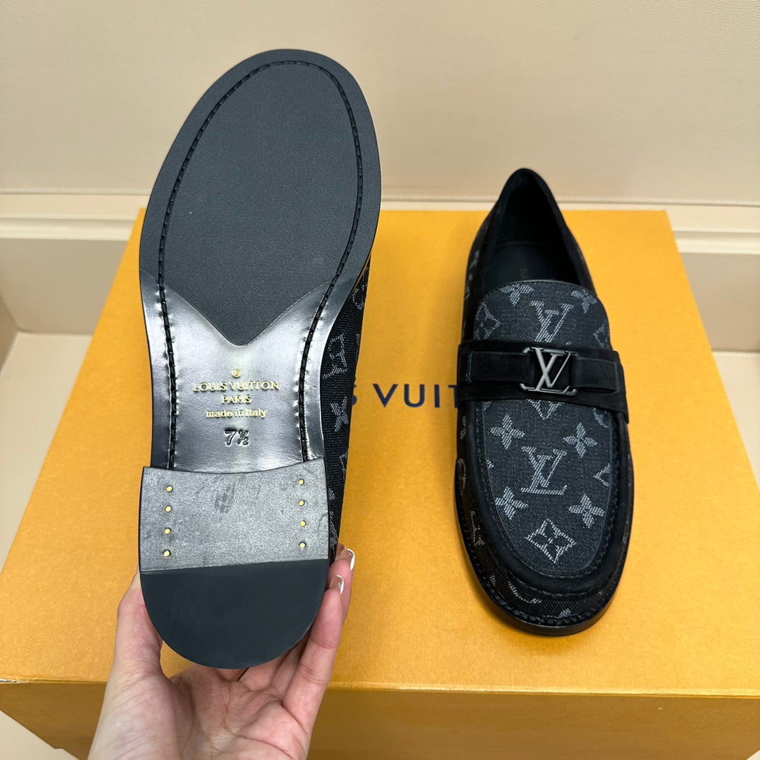 LV MAJOR LOAFERS IN BLACK MONOGRAM DENIM