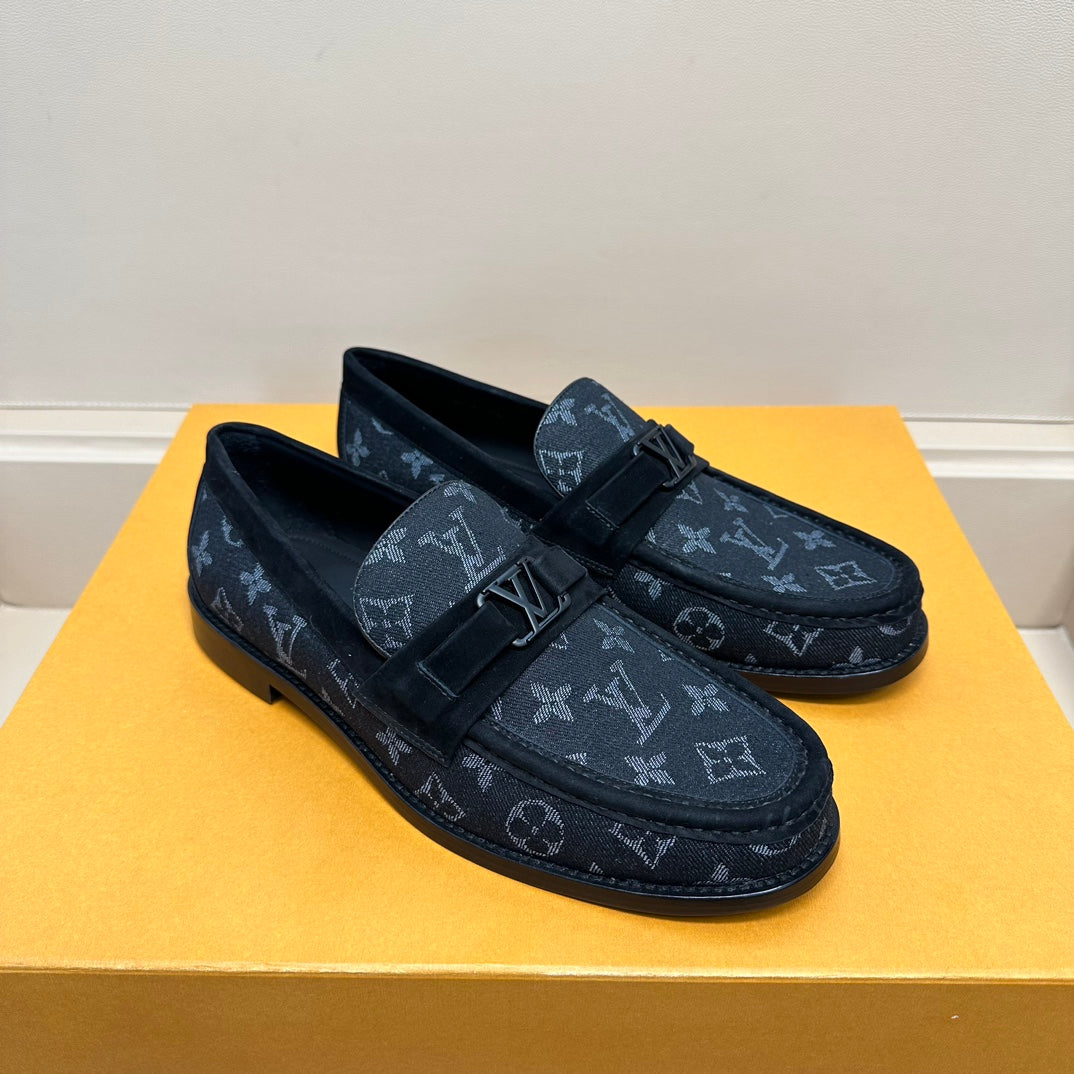 LV MAJOR LOAFERS IN BLACK MONOGRAM DENIM