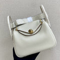 HM 25S MINI LINDY 19 CM IN CREAM WHITE COWHIDE WITH CROCODILE HANDLE AND GOLD HARDWARE