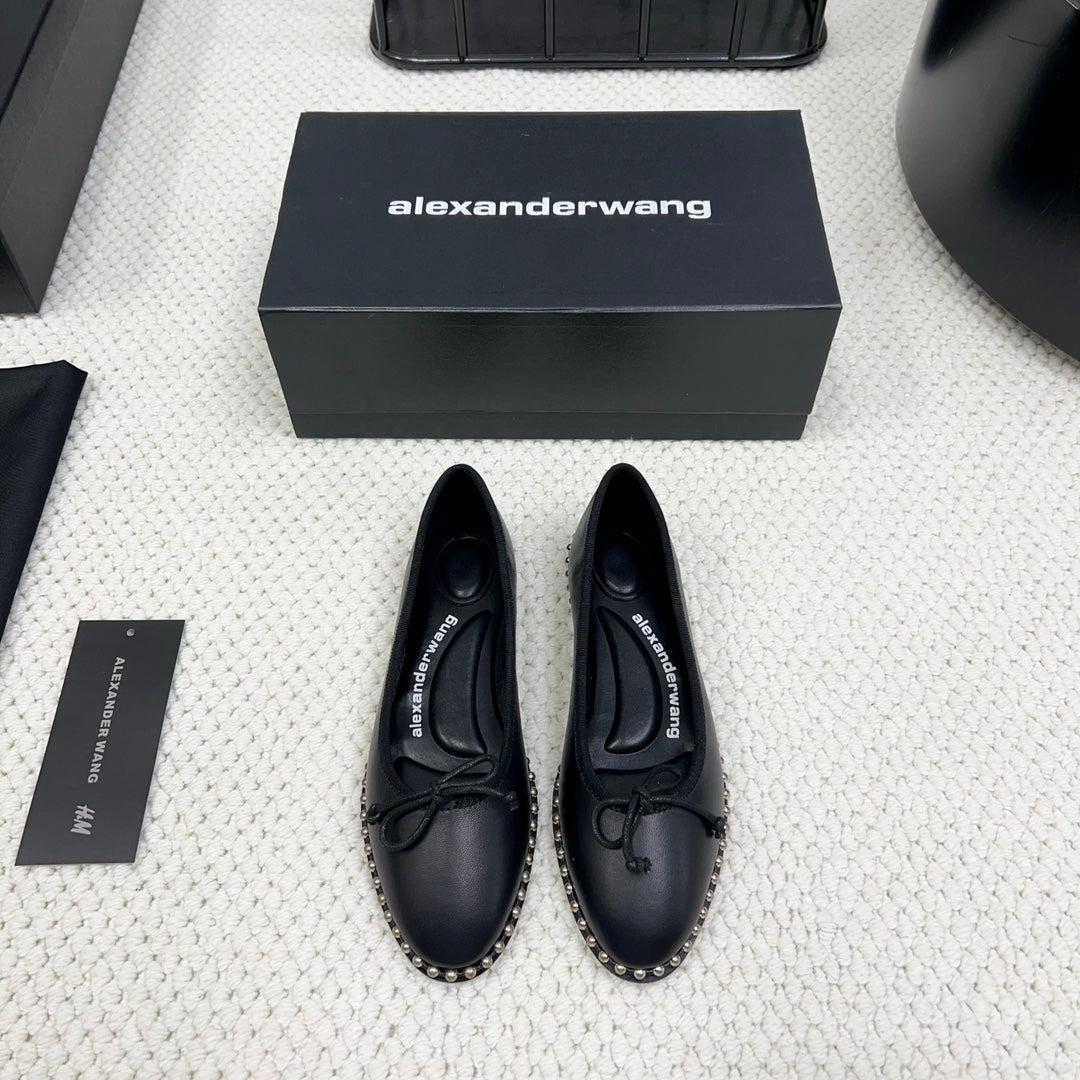 LINA BALLCHAIN FLAT IN BLACK LAMBSKIN