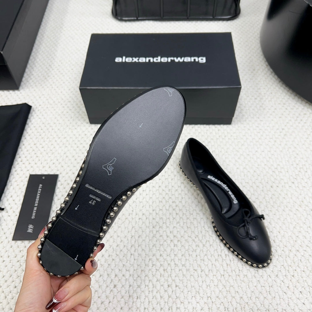 LINA BALLCHAIN FLAT IN BLACK LAMBSKIN