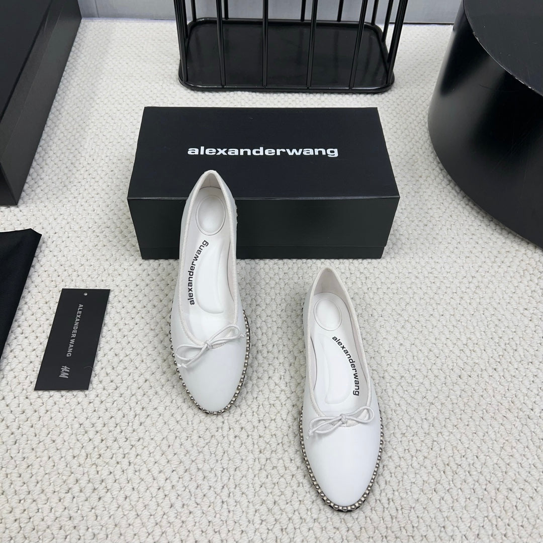LINA BALLCHAIN FLAT IN WHITE LAMBSKIN