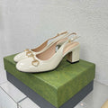 GG WOMEN'S HORSEBIT SLINGBACK 75MM IN WHITE CALFSKIN