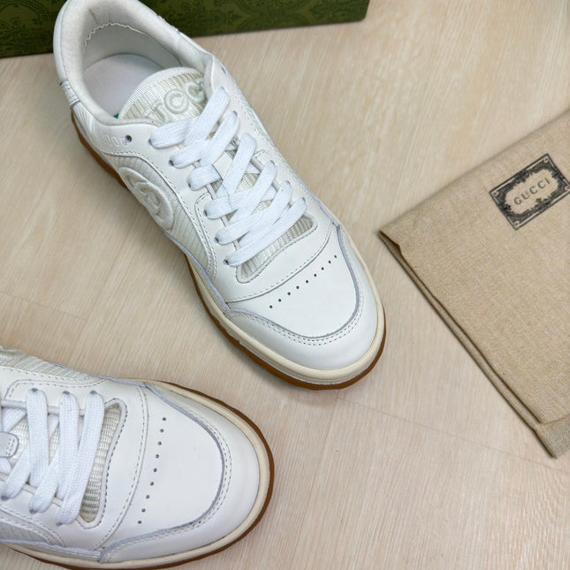 GG INTERLOCKING G SNEAKER WHITE BEIGE CALFSKIN AND FABRIC