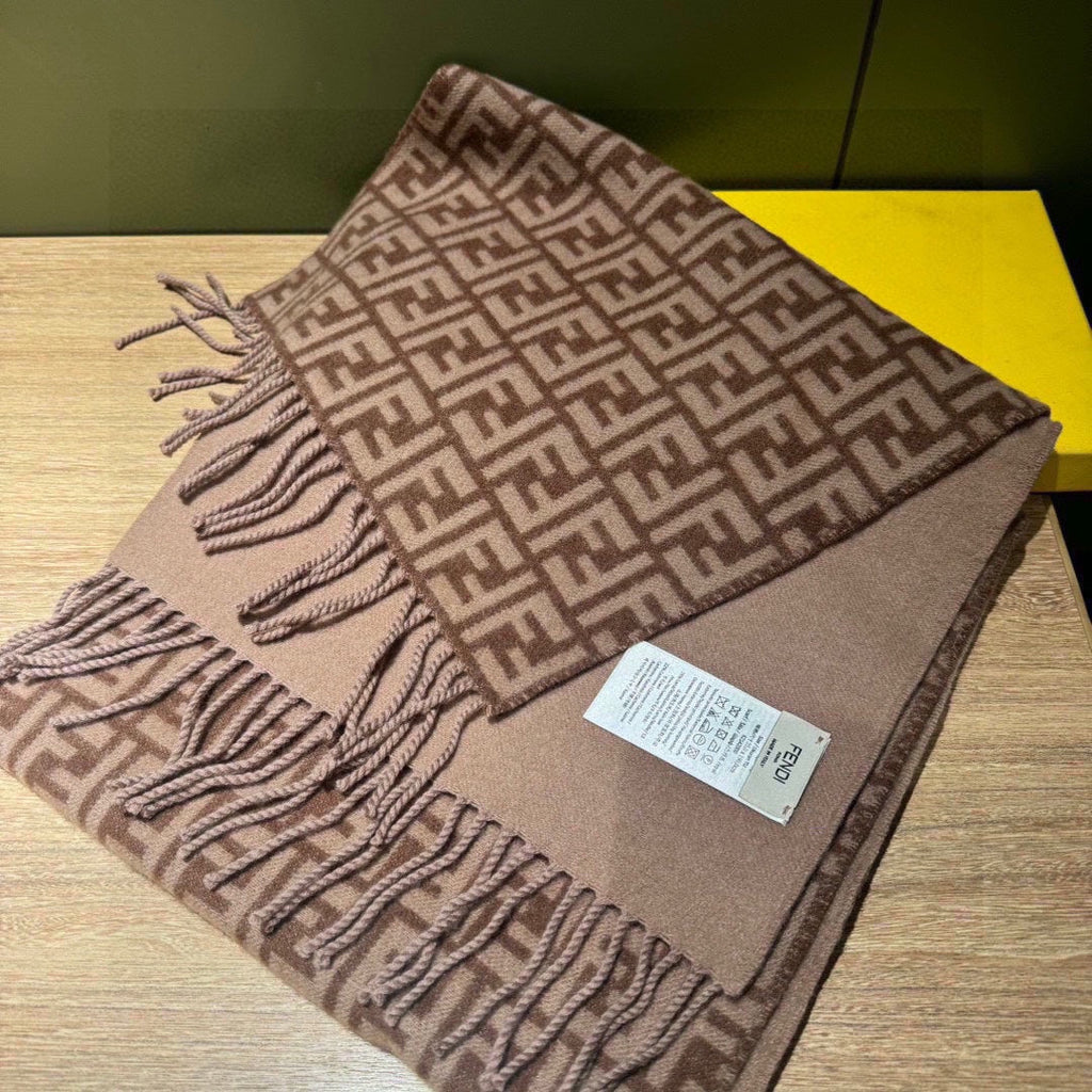 FF SCARF 180 CM IN MEDIUM BROWN MONOGRAM WOOL AND CASHMERE 411831