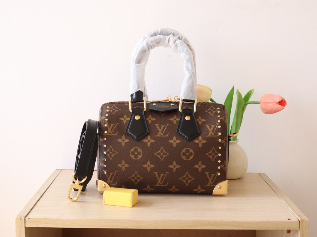 LV 26S SPEEDY TRUNK 20 IN BROWN AND BLACK MONOGRAM CANVAS