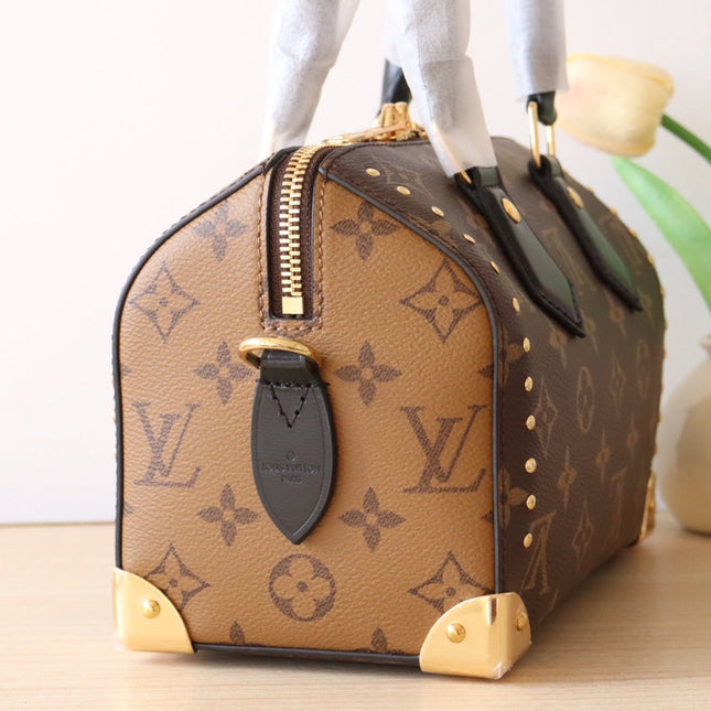 LV 26S SPEEDY TRUNK 20 IN BROWN AND BLACK MONOGRAM CANVAS