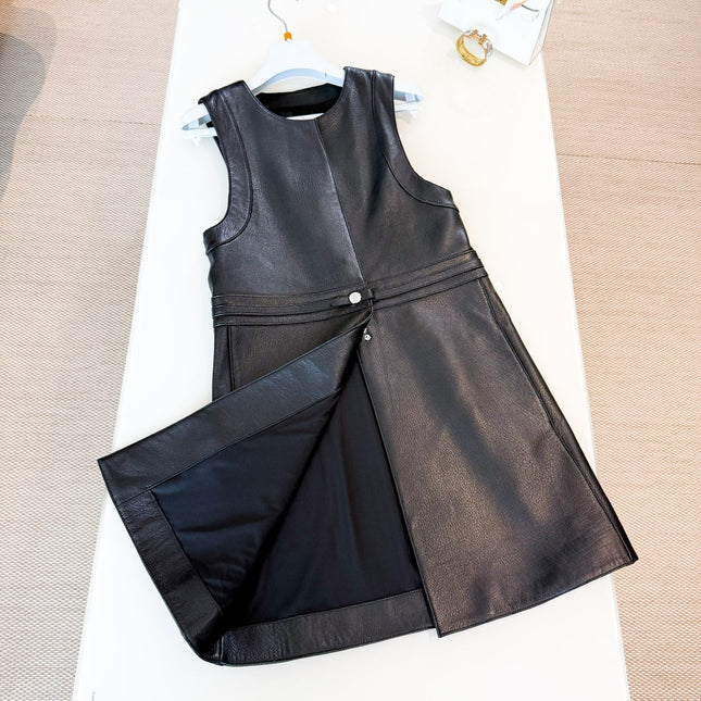 HERMES 25S LEATHER-BUCKLE WAIST VEST DRESS 120