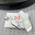 SQUARE-TOE MEDIUM HEEL MULES IN WHITE CALFSKIN LOGO EMBOSSED