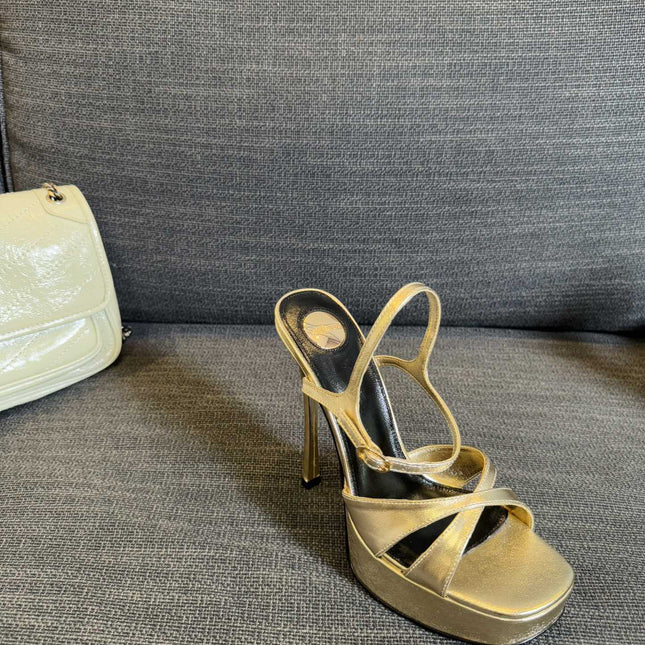 YSL 26S CROSS-STRAP SANDALS 150 MM IN GOLD CALFSKIN