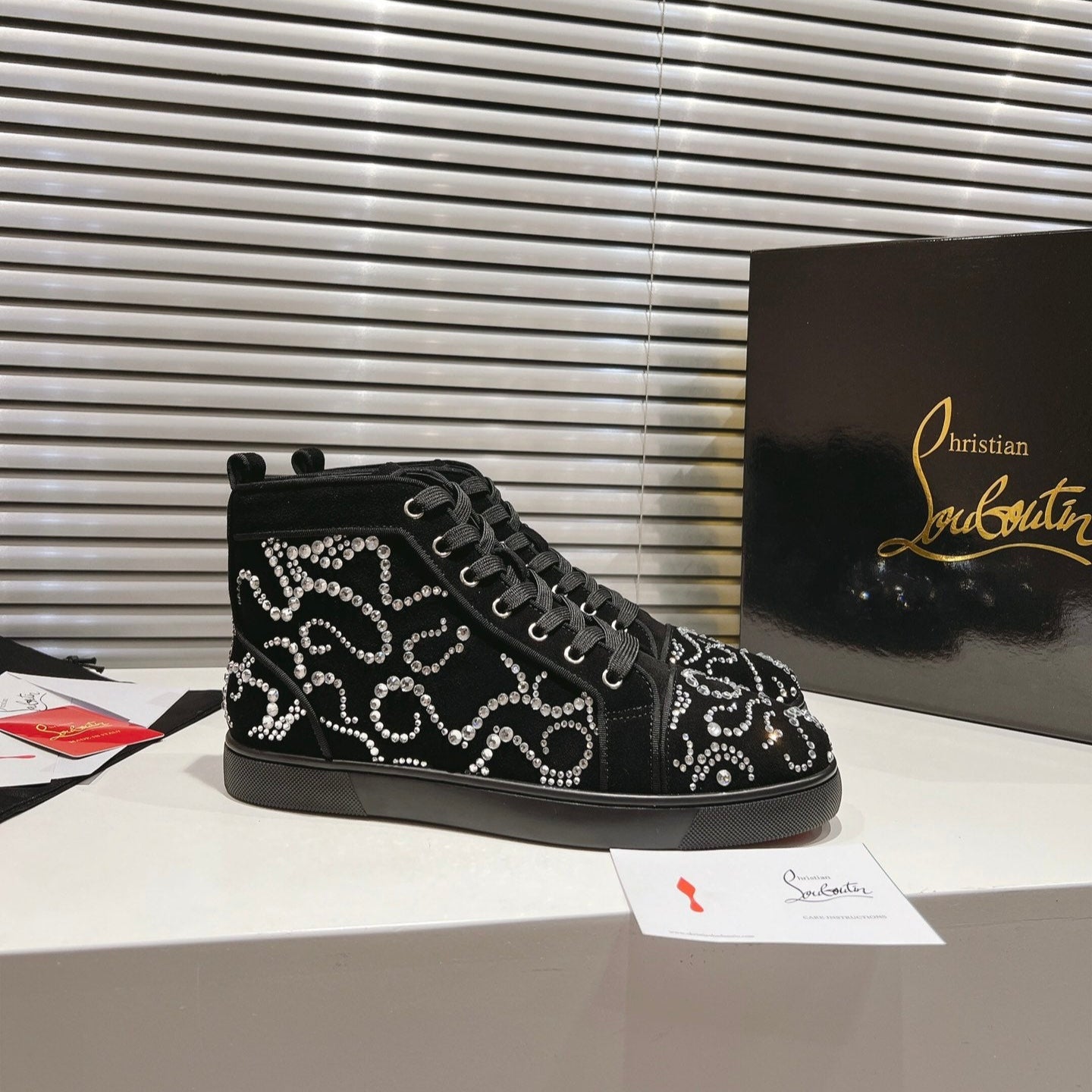 OCTOLOUIS STRASS STUDDED HIGH-TOP SNEAKERS IN BLACK VELVET