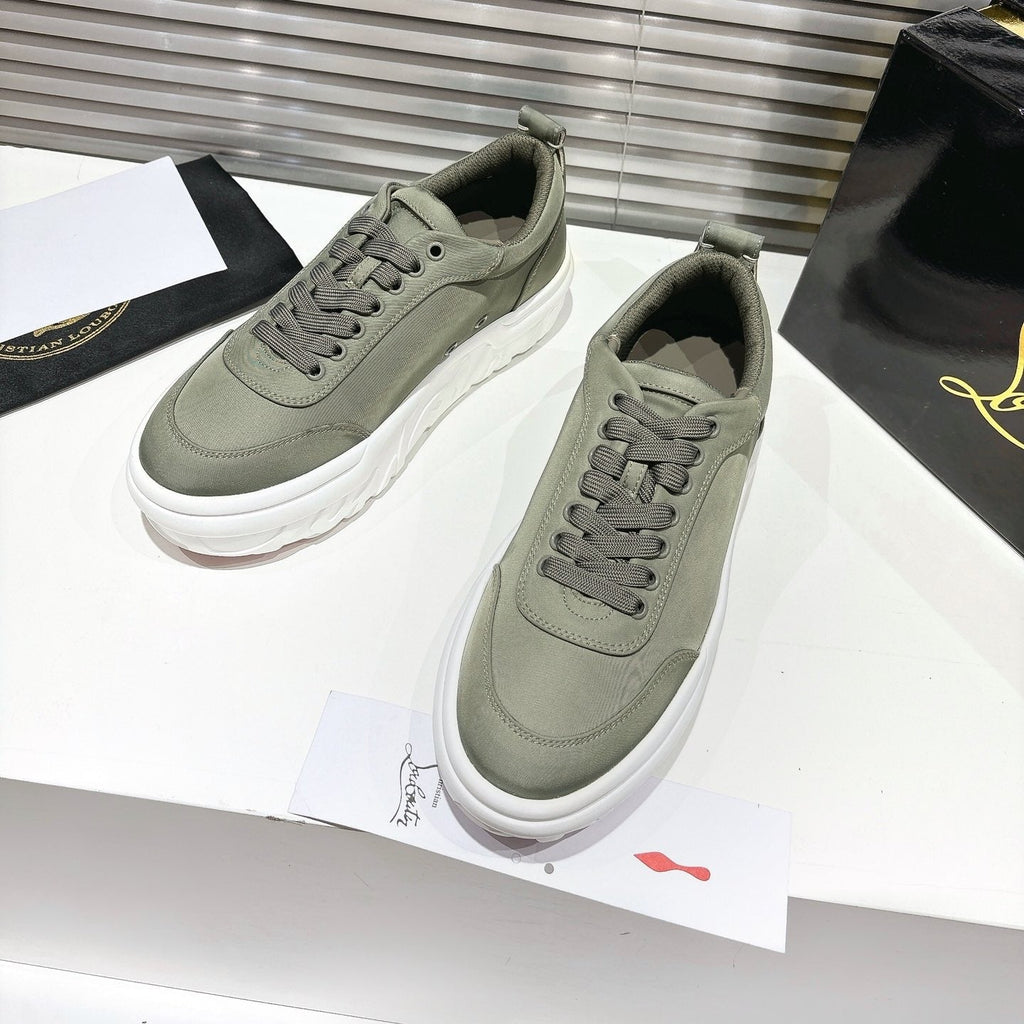 CHOUKARIO LOW-TOP THICK SOLE SNEAKERS IN SAGE GREEN FABRIC CREATIVE PRINT