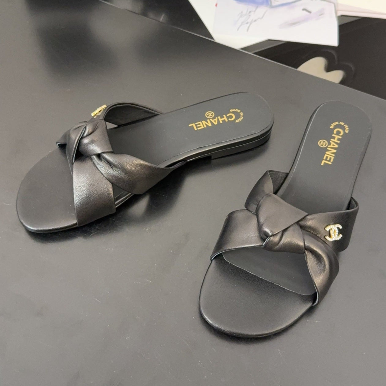LACE MULE 2 CM IN BLACK LAMBSKIN