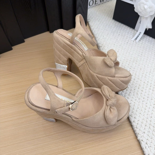 HIGH 12 CM PLATFORM SANDALS IN CAMEL BEIGE SUEDE