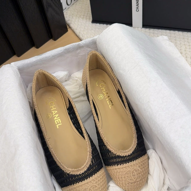 BALLERINAS IN BLACK MIX PEANUT BROWN RAFFIA