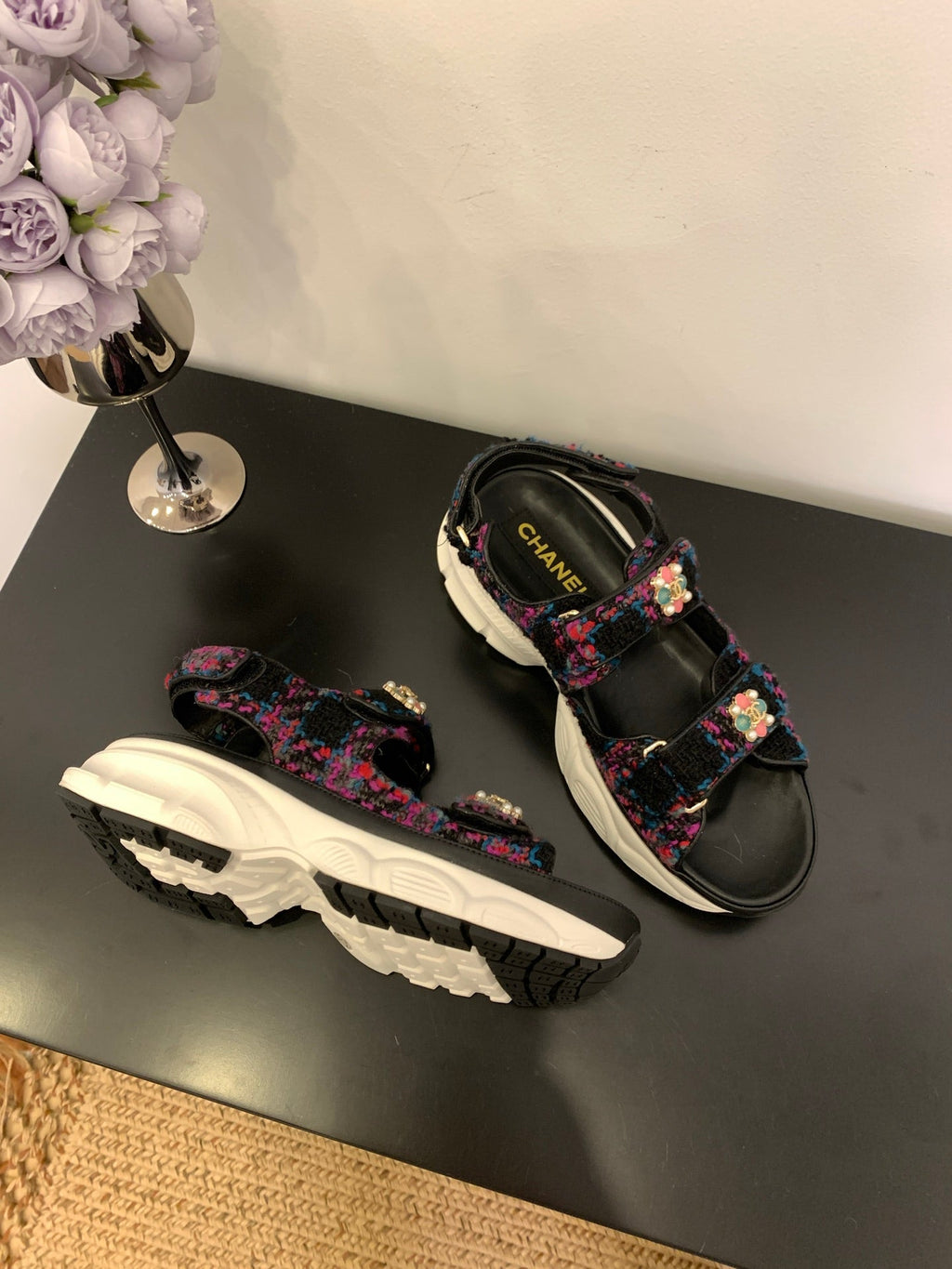 SANDAL 25S IN COLOR FULL TWEED WITH LAMBSKIN