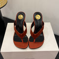 YSL 26S TOE-POST HIGH HEEL SANDALS IN ORANGE SATIN