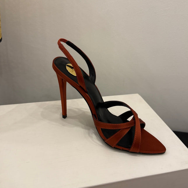 YSL 26S HIGH-HEELED SANDALS 105 MM IN ORANGE SATIN