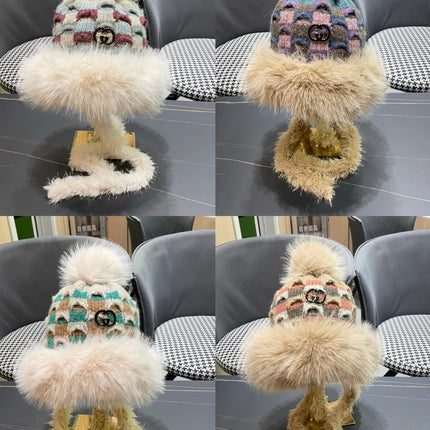 BEANIE HAT IN COLORFUL WOOL AND RABBIT FUR 392115