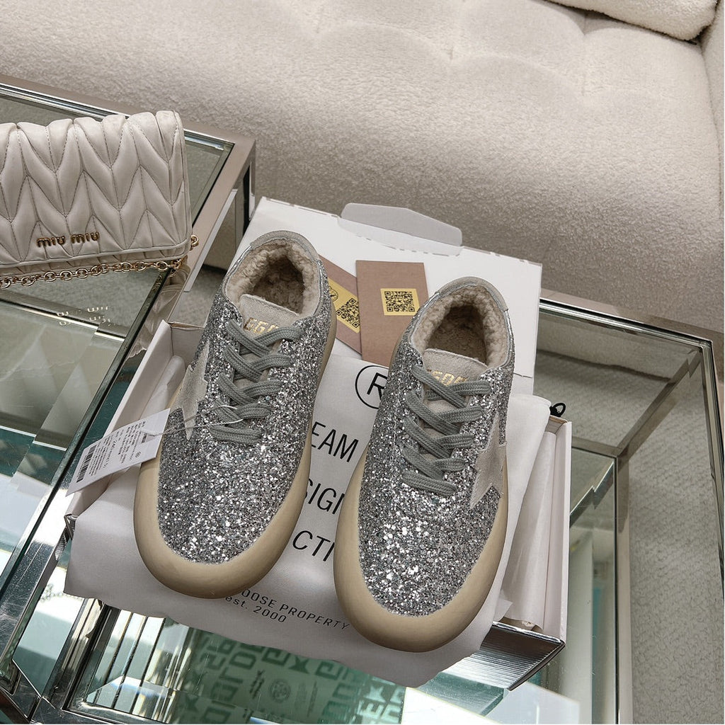 SPACE-STAR CUBE SNEAKERS IN SILVER GLITTER WITH GREY STAR