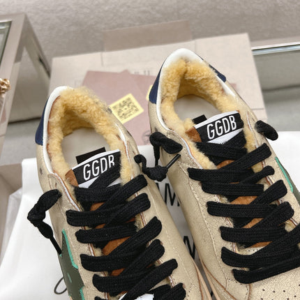 BALL STAR SNEAKERS IN RODEO DUST BEIGE CALFSKIN WITH GREEN STAR BLUE HEEL TAB
