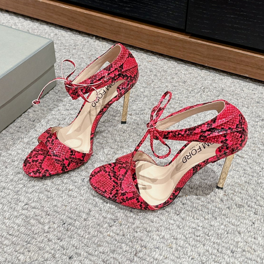 HIGH HEEL 10 CM SANDAL IN ROSE RED MIX BLACK CALFSKIN 684355