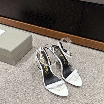 PADLOCK POINTY NAKED SANDAL 85 MM IN WHITE CALFSKIN