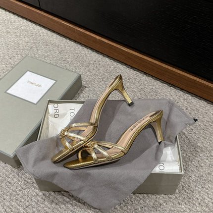 WHITNEY HIGH 6 CM MULE IN GOLD CROCODILE LEATHER