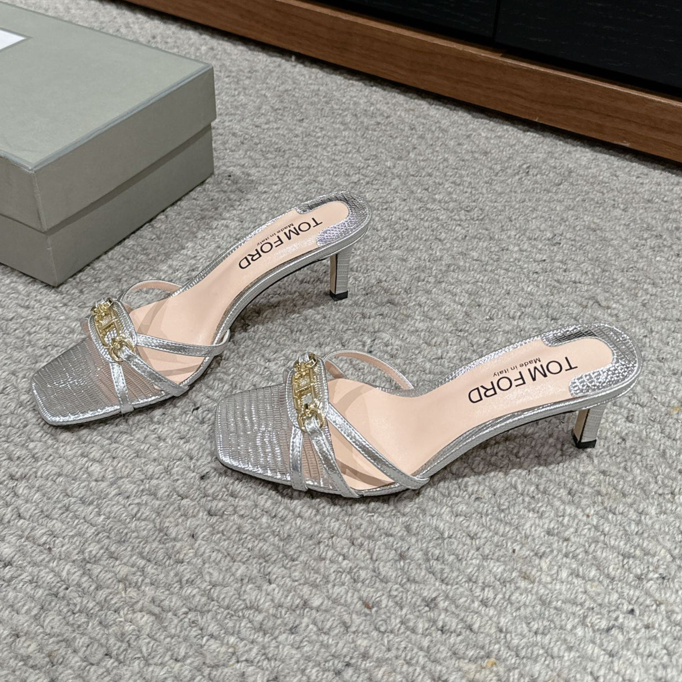 WHITNEY HIGH 6 CM MULE IN SILVER CROCODILE LEATHER