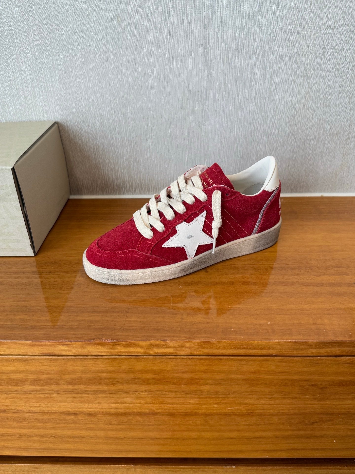 BALL STAR SNEAKERS WHITE STAR IN RED SUEDE AND CALFSKIN