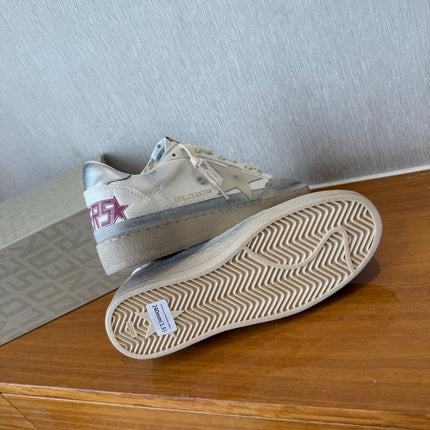BALL STAR SNEAKERS WITH BEIGE STAR IN WHITE CALFSKIN AND GRAY SUEDE