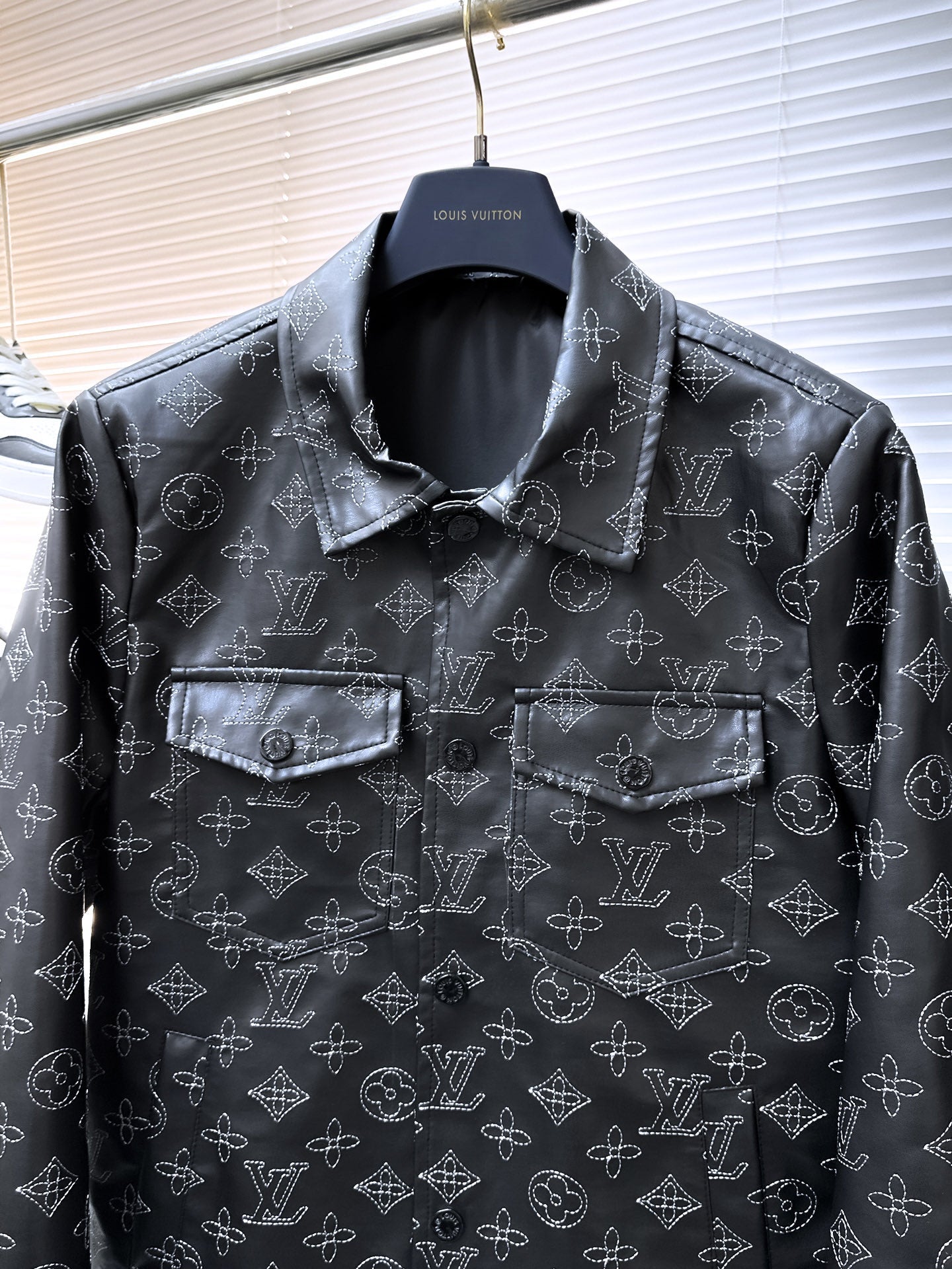 LV SHIRT JACKET IN BLACK MONOGRAM EMBROIDERED CALFSKIN 239119