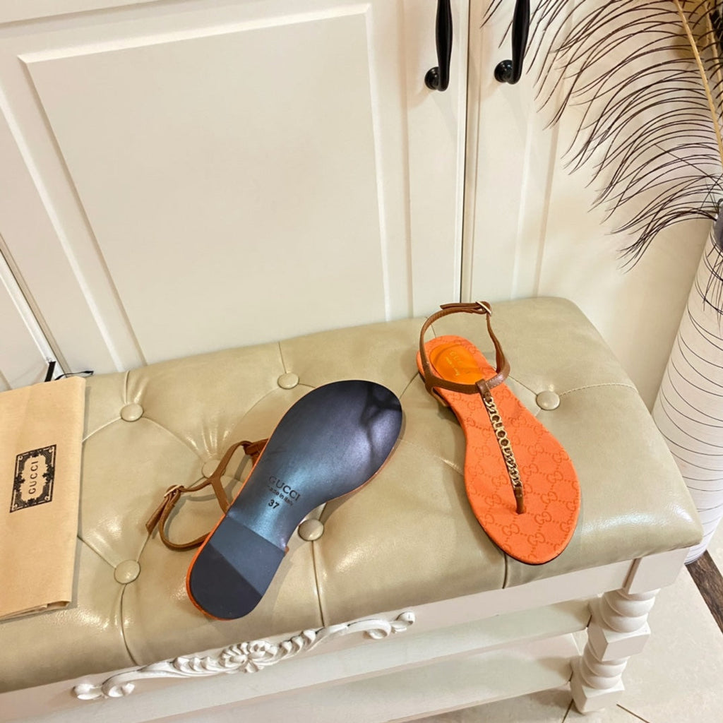 GG SIGNORINA THONG SANDALS IN ORANGE MIX BROWN SHEEPSKIN