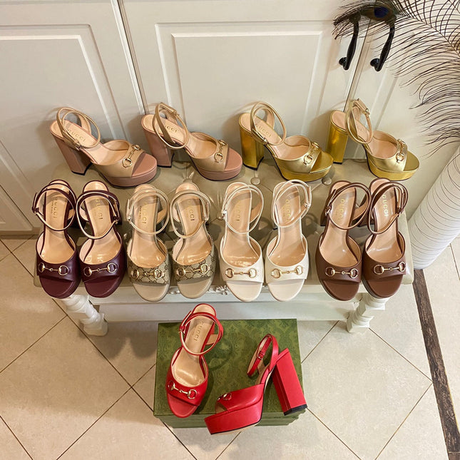 GG HORSEBIT PLATFORM SANDAL IN PENNY BROWN SHEEPSKIN