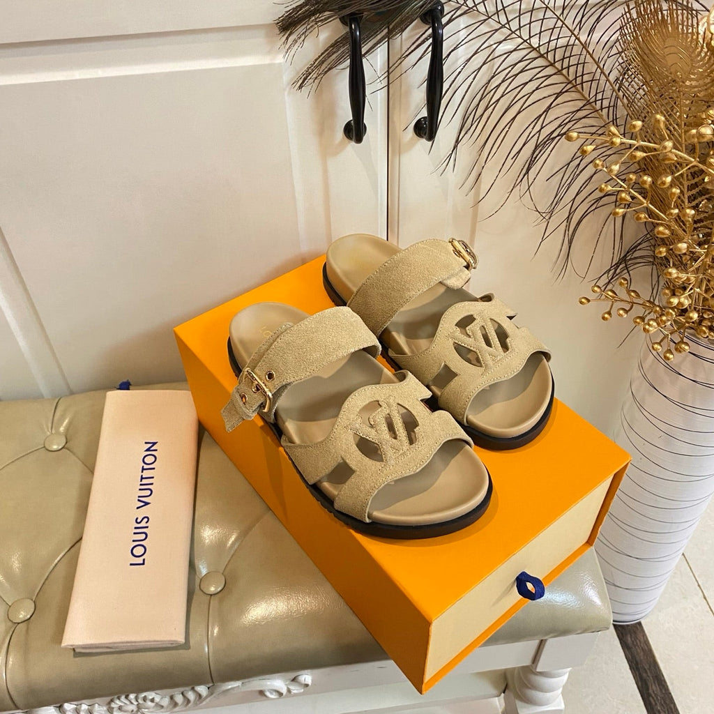 LV 26S ISOLA COMFORT MULES IN DARK BEIGE SUEDE