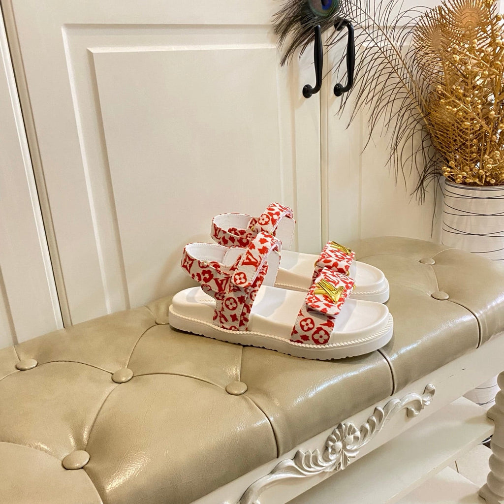 LV 26S SANDALS IN WHITE AND ORANGE CANVAS
