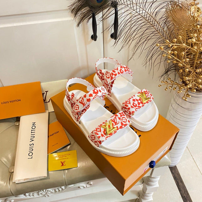 LV 26S SANDALS IN WHITE AND ORANGE CANVAS